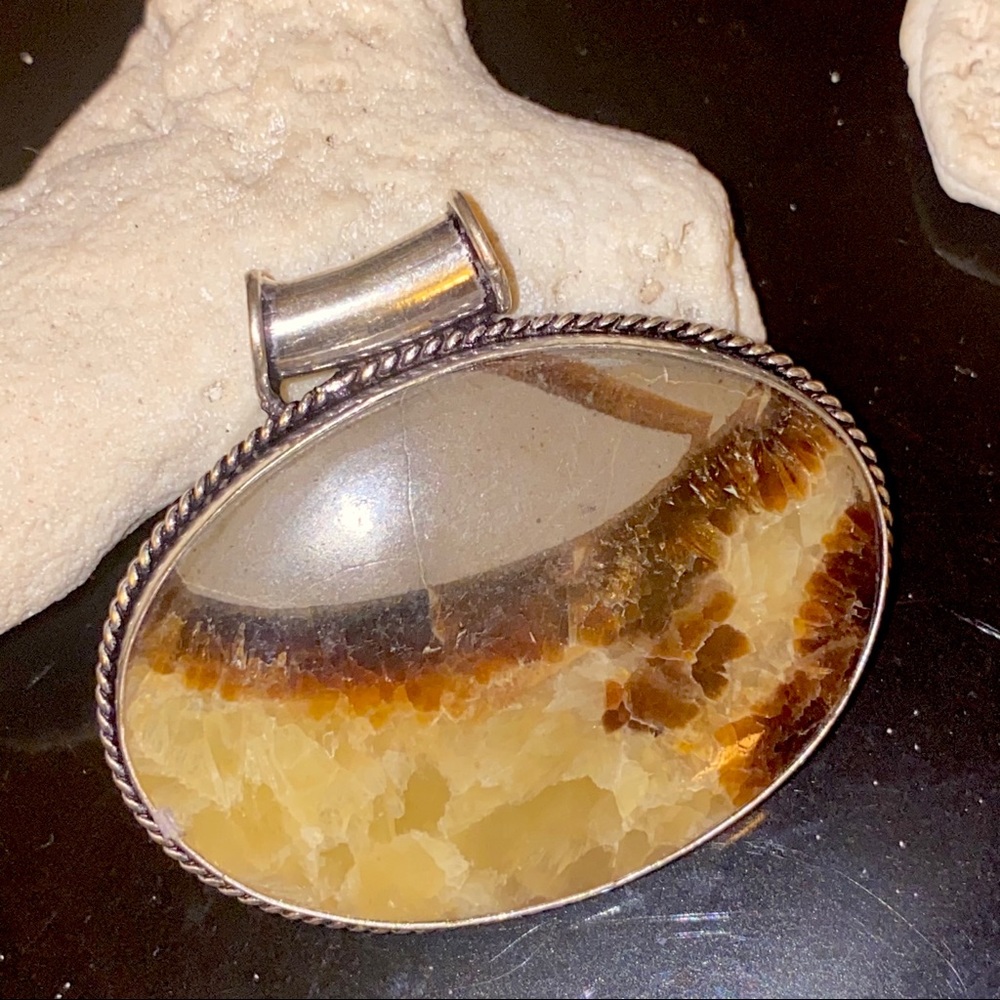 Sterling Silver Honey Brown Agate Oval Pendant